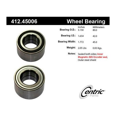 Centric C-Tek Standard Double Row Wheel Bearing, C-Tek 412.45006E